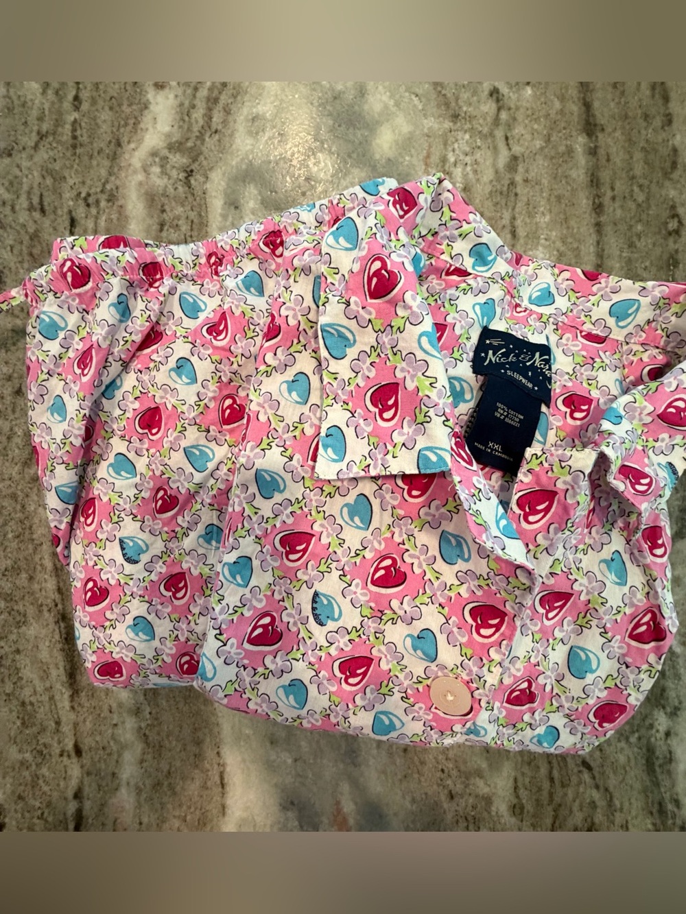 Nick & Nora Pink Blue Heart Print Pajama Set